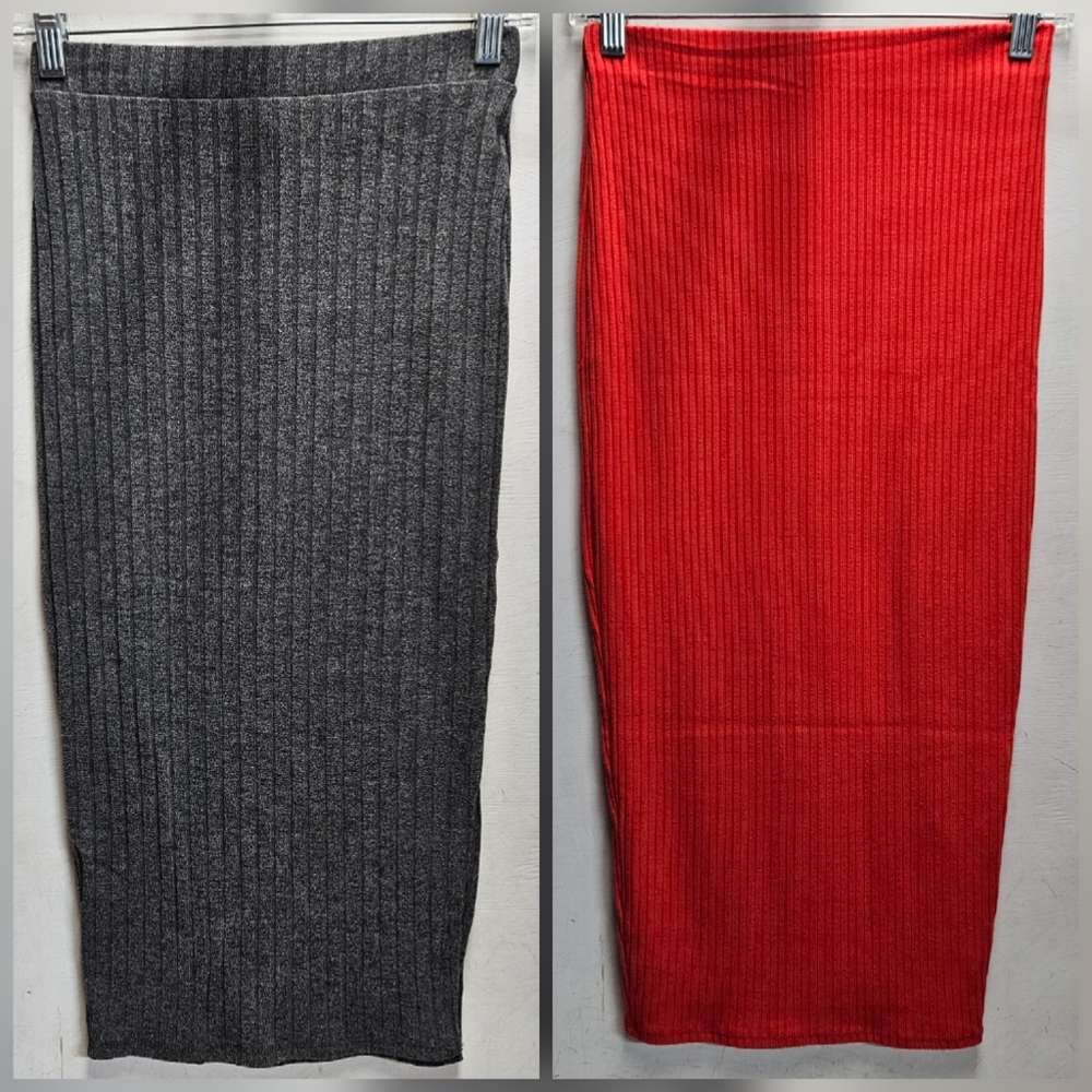 2 Ribbed Pencil Maxi Skirts Windsor-grey & Better ❤️ Be-red Small Womens